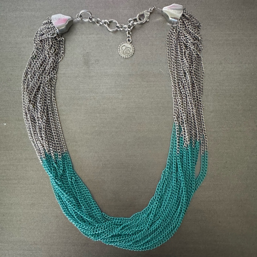 Jessica Simpson Silver and Teal Multi-Strand Chain Necklace